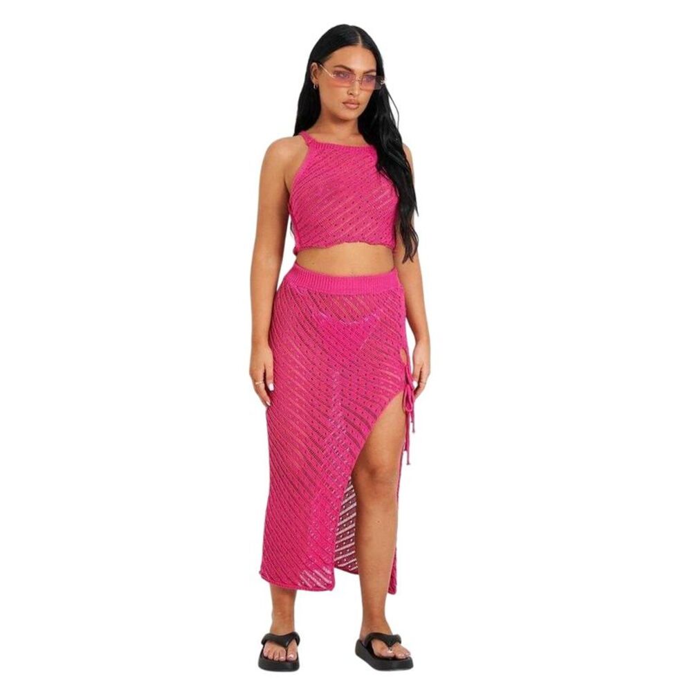 Missy Empire Womens/Ladies Crochet Co-ord Set / Pink